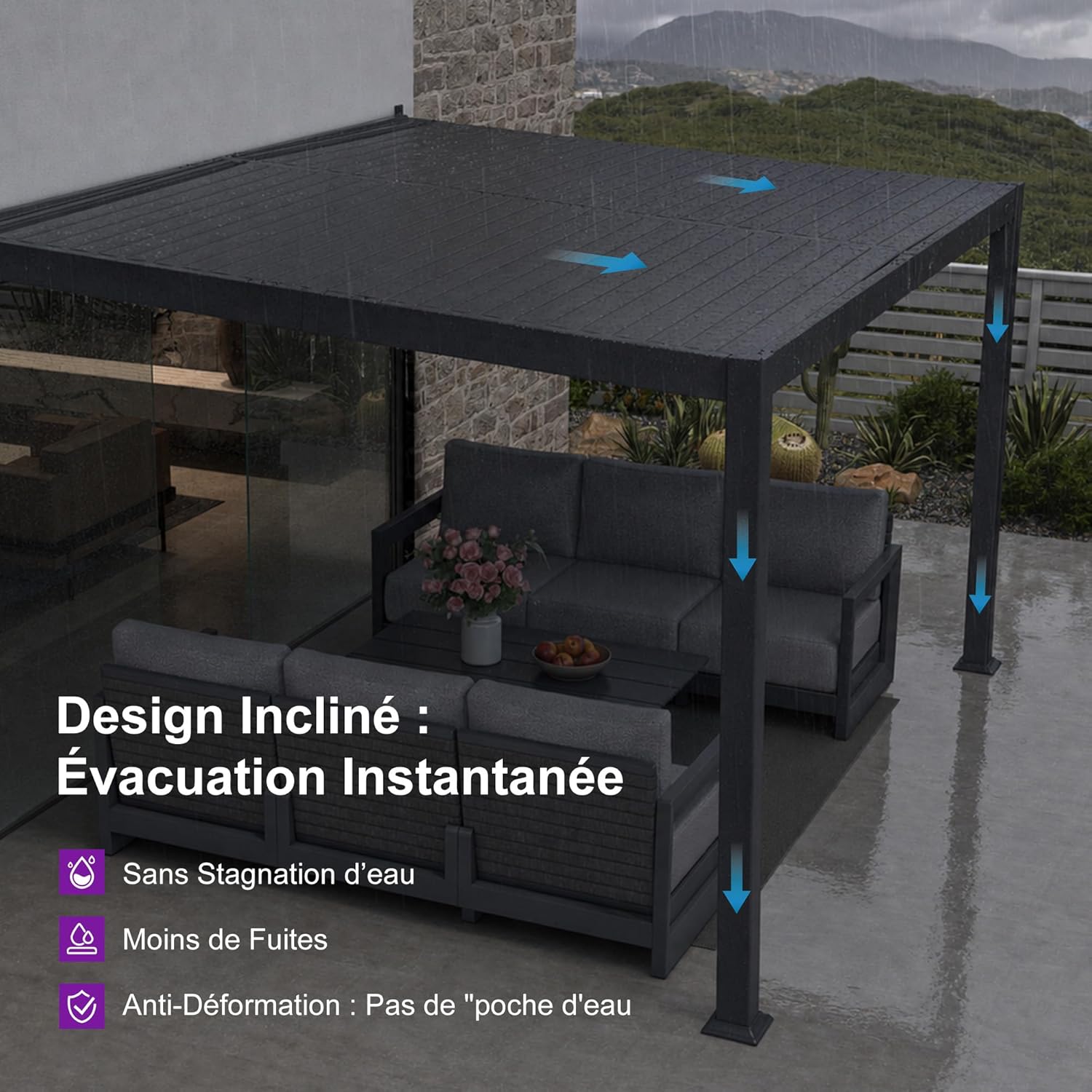 jardinite - Pergola bioclimatique adossée - 3x4,25m - aluminium, lames orientables, résistante UV et pluie