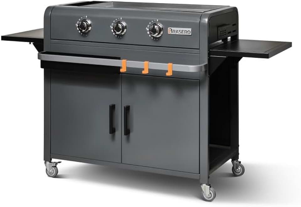 jardinite - Plancha Lola sur chariot - 68,5x35,5 cm - 3 feux gaz, récupérateur graisse, 12 convives, 7,2 kW