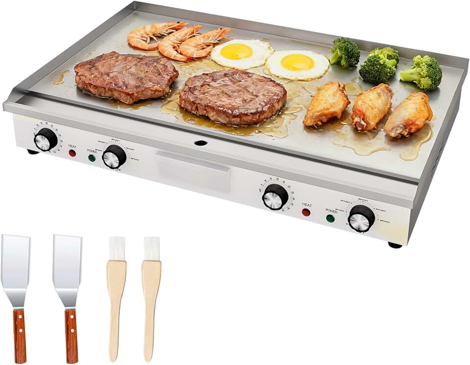 Plancha électrique inoxydable - 73x40 cm - contrôle température réglable, minuterie
