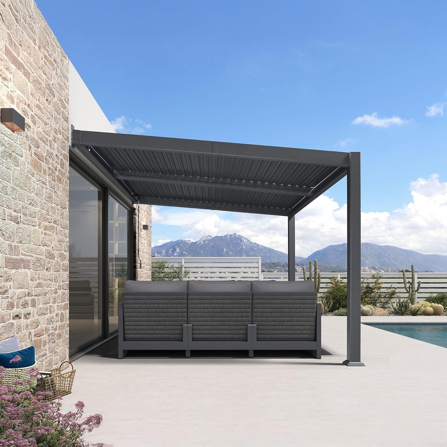 jardinite - Pergola adossée 3x3.65m aluminium lames orientables durable