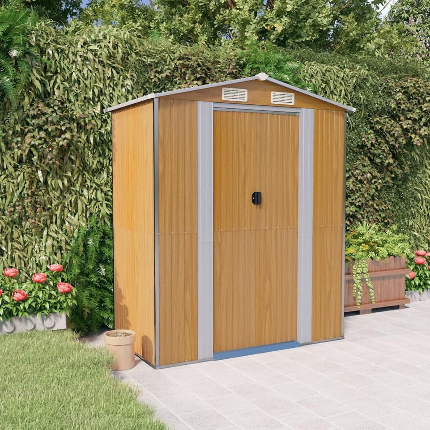 Abri de jardin extérieur en acier galvanisé marron clair 192 x 108 x 223 cm