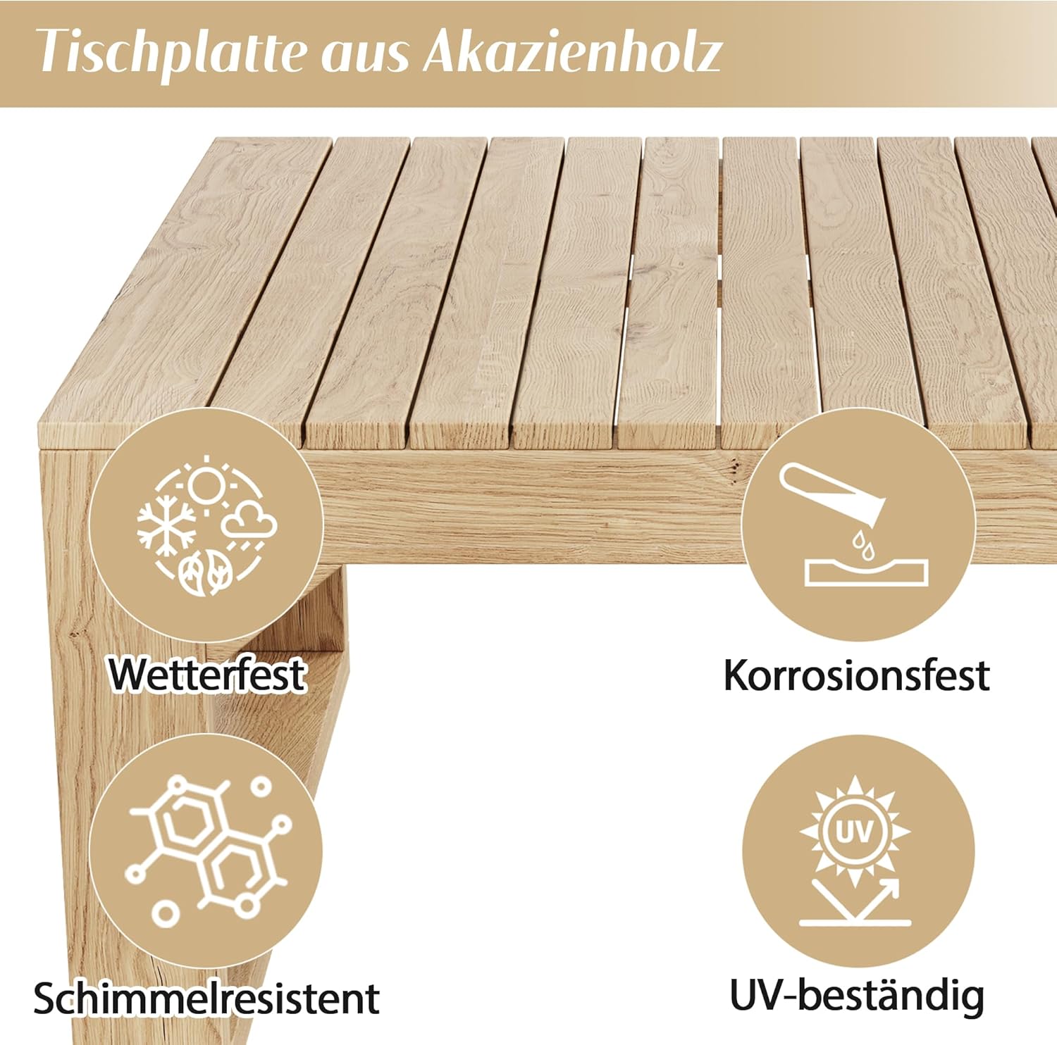 Canapé de jardin 4-6 places, acacia, modulable, table basse, fauteuils