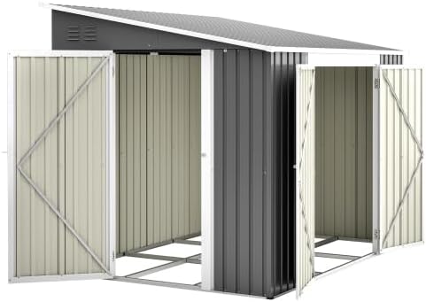 Abri de jardin avec toit à pignon, remise à outils 6x8 pieds, abri à outils en métal avec double portes et serrure, résistant aux intempéries avec sol, pour vélos et outils de jardin, gris