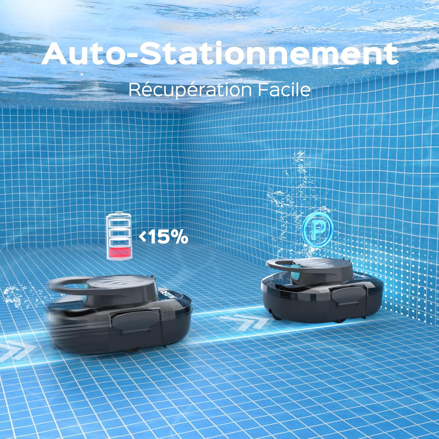 Robot piscine - nettoyeur compact double moteur, 120min, 100m², station auto - S1PRO