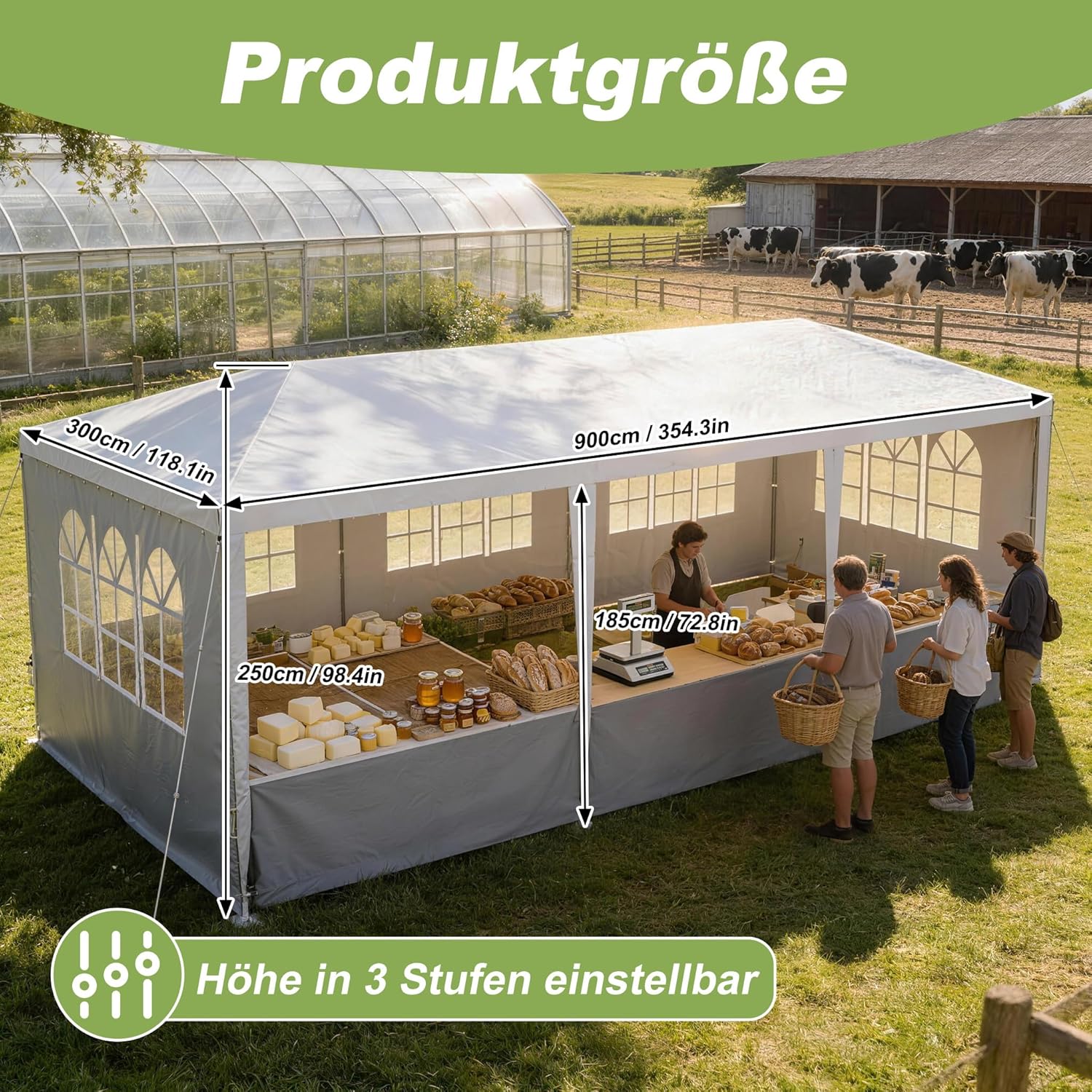 LZQ - tonnelle jardin série emboîtement, 3x9m, imperméable, fenêtres, toit, 8 parois, gris LZQ