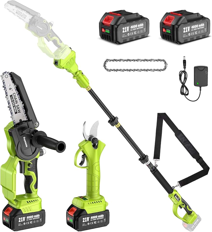 jardinite - élagueuse sur perche 6 pouces, portée 4,6m, 2x4000mAh