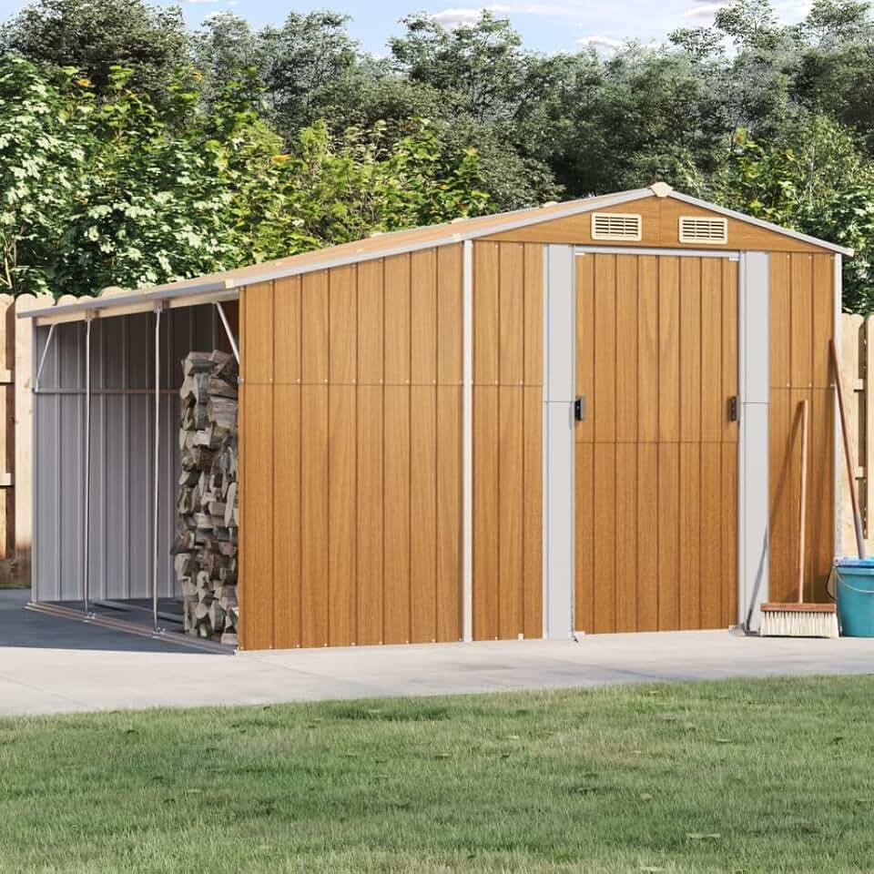jardinite - Abri de jardin - 277x279x179 cm - acier galvanisé, marron clair