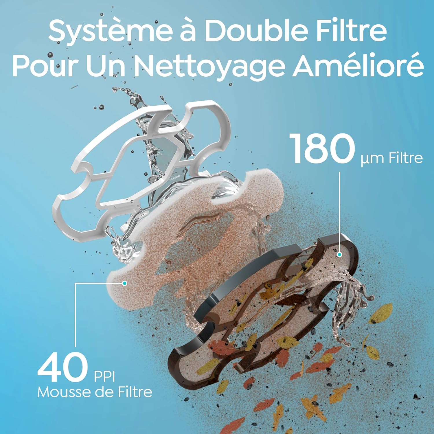 Robot piscine S2 - 90min autonomie, filtration double, sans fil, 80m²