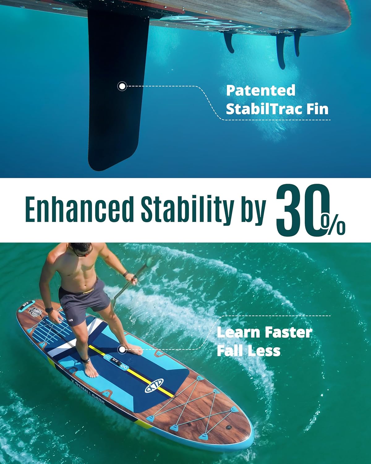 ZLX Paddle Gonflable 350 x 89 cm Extra Large Sup | Planche Stable Antidérapante, Aileron Amélioré, Accessoires Premium, Sac & Pompe Haute Pression, pour Adultes Tous Niveaux avec Siège Gonflable