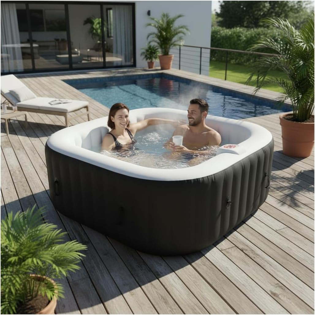 Spa Gonflable 4 Places carré - Ospazia - Dimensions : 155 x 155 cm - Filtre et bâche Inclus