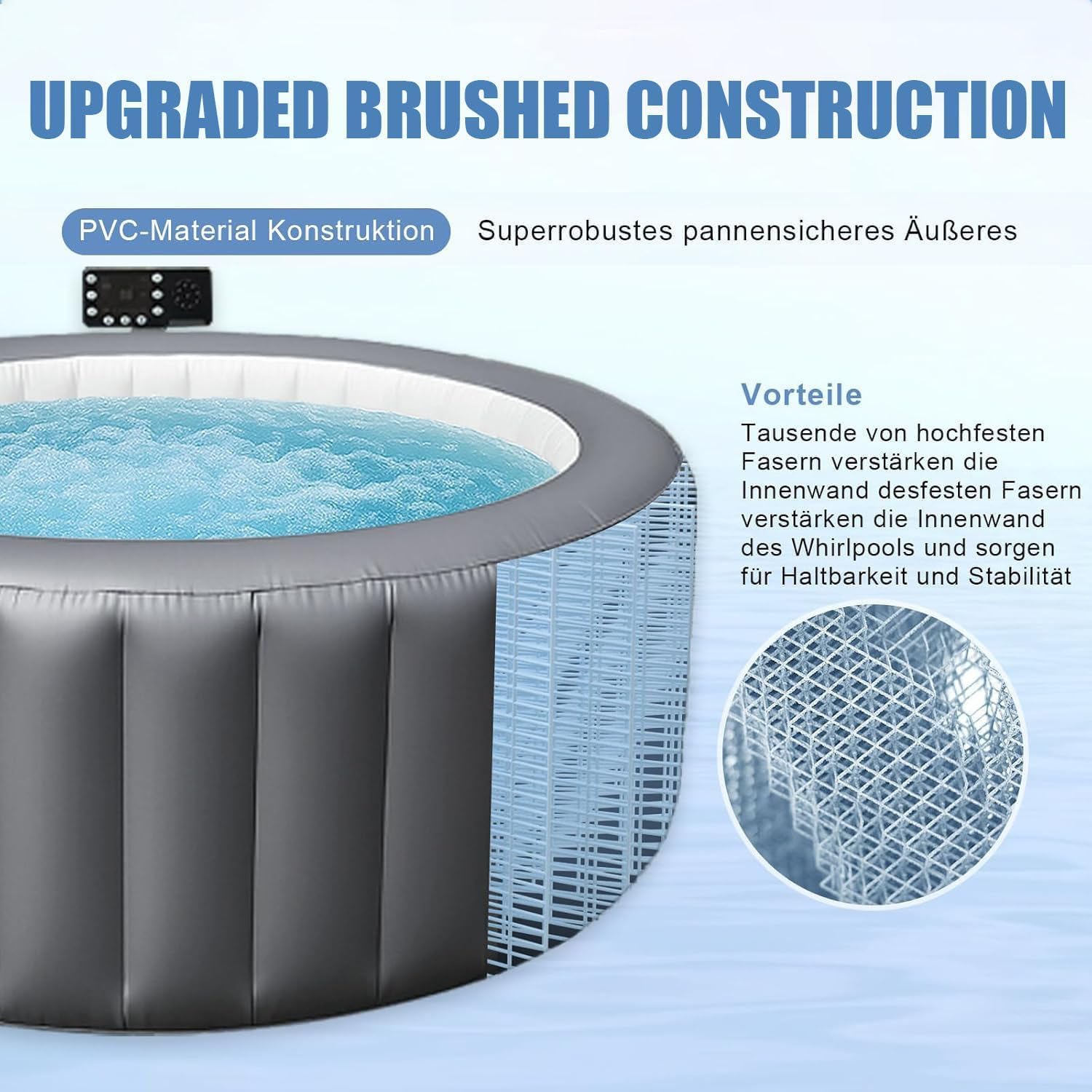 Spa gonflable 4 personnes - 130 jets, LED, chauffe 40°C - portable