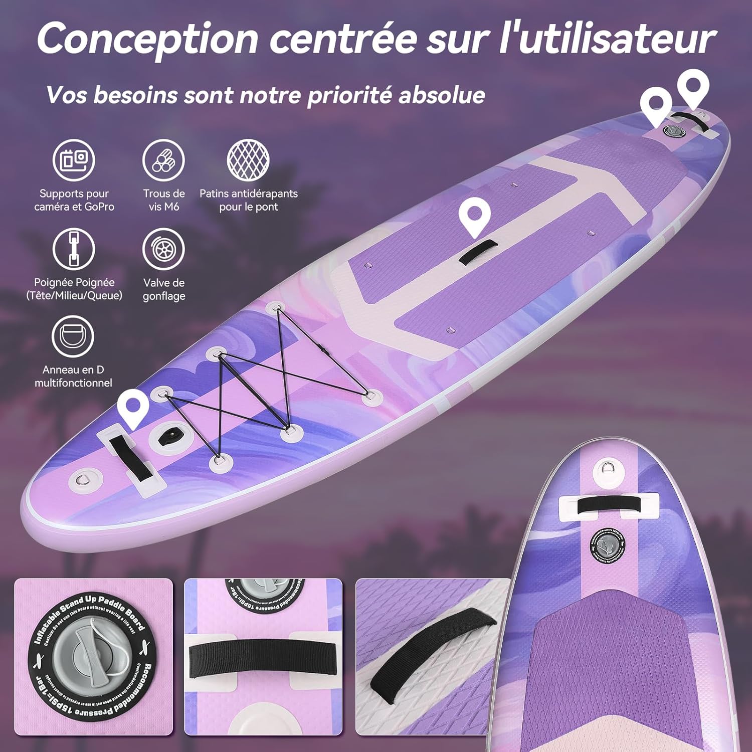 jardinite - Paddle Gonflable Série Adulte - 320/335cm - 2 personnes, siège kayak, pagaie alu, support caméra, jusqu'à 15