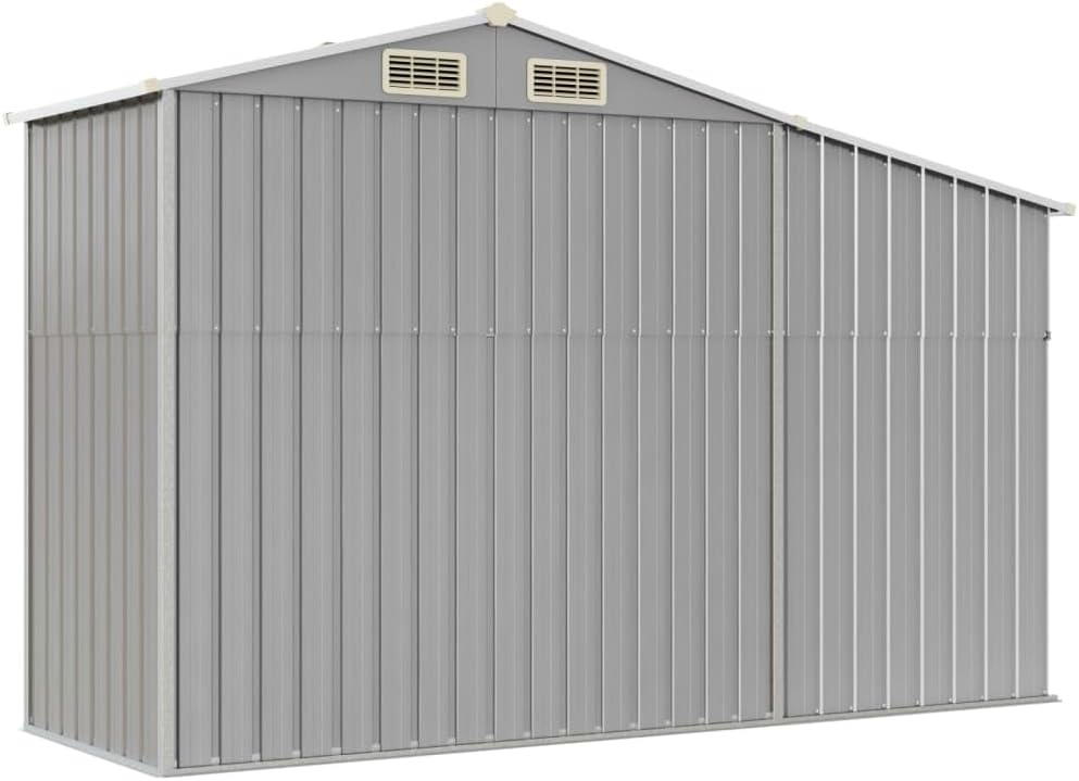 Abri de jardin en acier galvanisé – Rangement d'outils en métal avec toit incliné et bunker de charbon – Organiseur d'extérieur durable – 277 x 93 x 179 cm