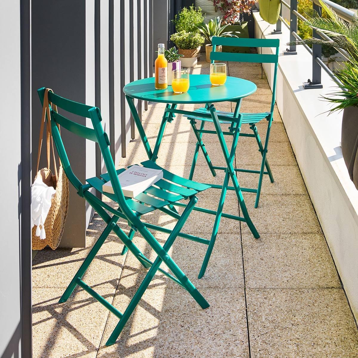 jardinite - Greensboro - Ø60cm - Table ronde pliante acier vert opale