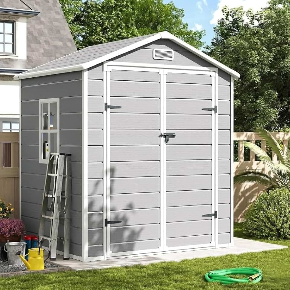 jardinite - Abri de jardin résine, 184x135x210cm, toit incliné, porte verrouillable, 12mm, UD184135210