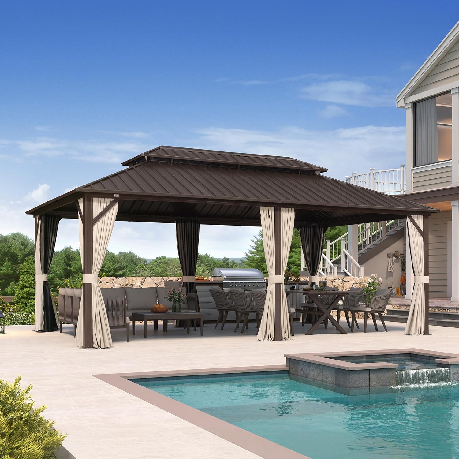 jardinite - Pergola Jardin Double Toit 6x3,65m, alu, moustiquaire