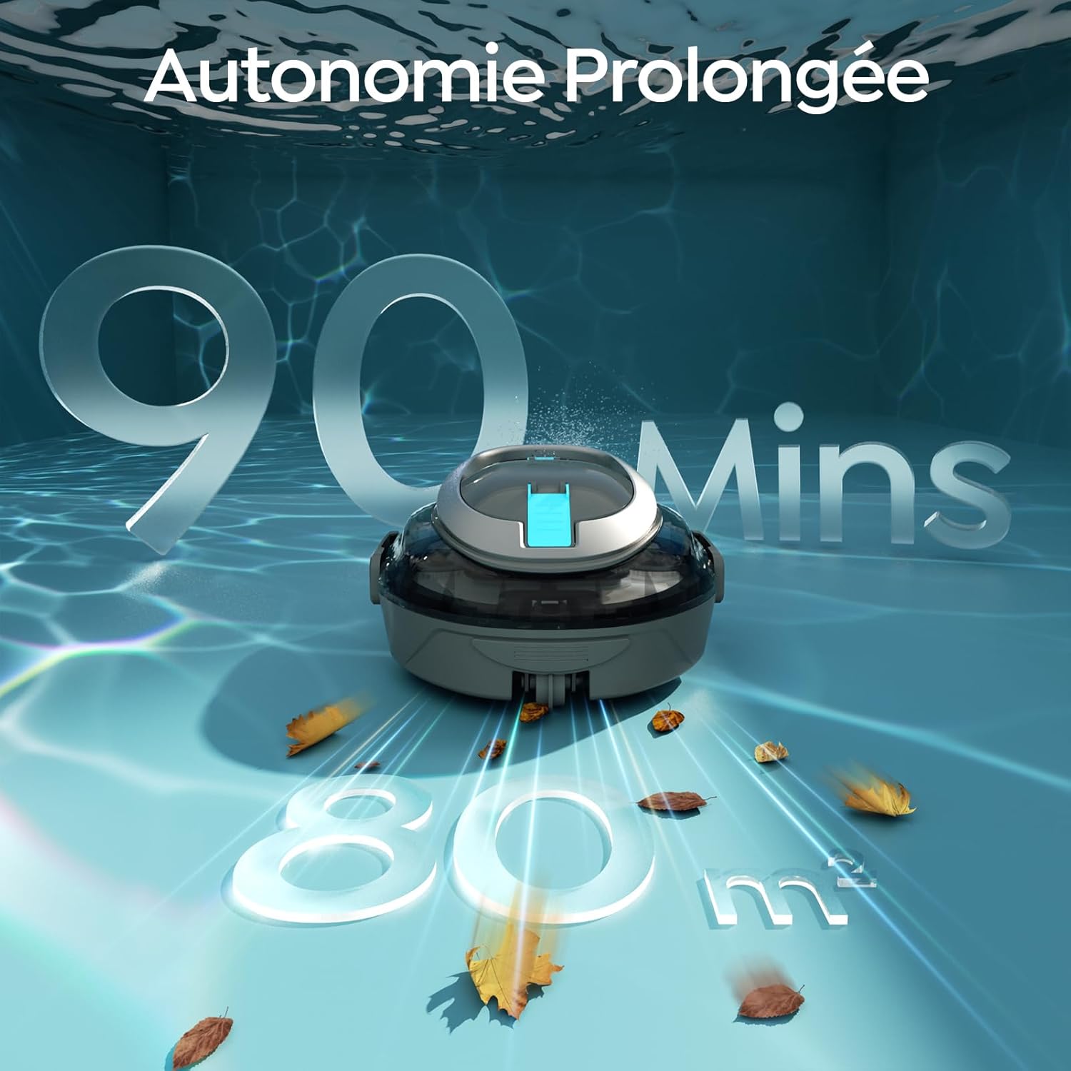 Robot piscine S2 - 90min autonomie, filtration double, sans fil, 80m²