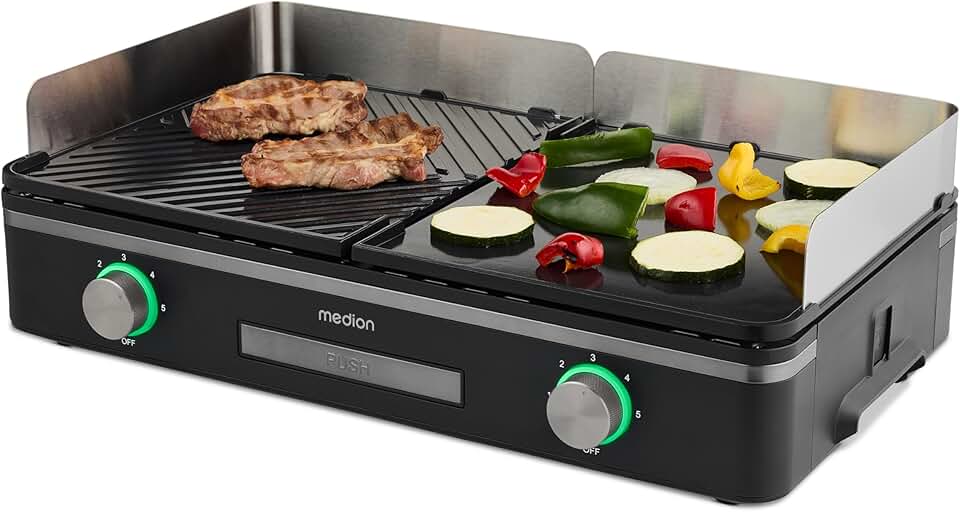 jardinite - gril de table double zone - 2 plaques amovibles, 2400W, IPX4, MD12027