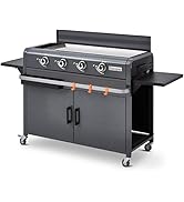 jardinite - Plancha Lola à gaz sur Chariot équipé Gun Metal - 4 brûleurs à gaz - jusqu'à 14 convive...