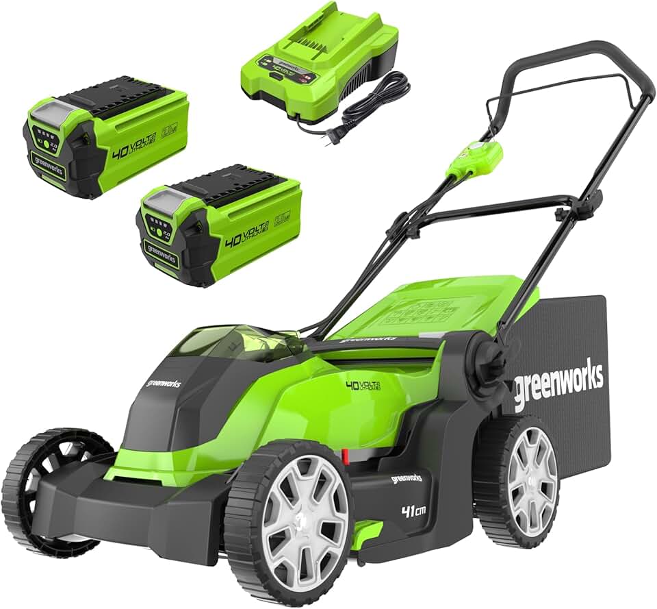 jardinite G40LM41K2X Tondeuse à Gazon sans Fil pour Pelouses Jusqu'à 500m², Largeur de Coupe 41 cm, Sac de 50L, INCLUS Deux Batteries 40V 2Ah et Un Chargeur, Garantie 3 Ans