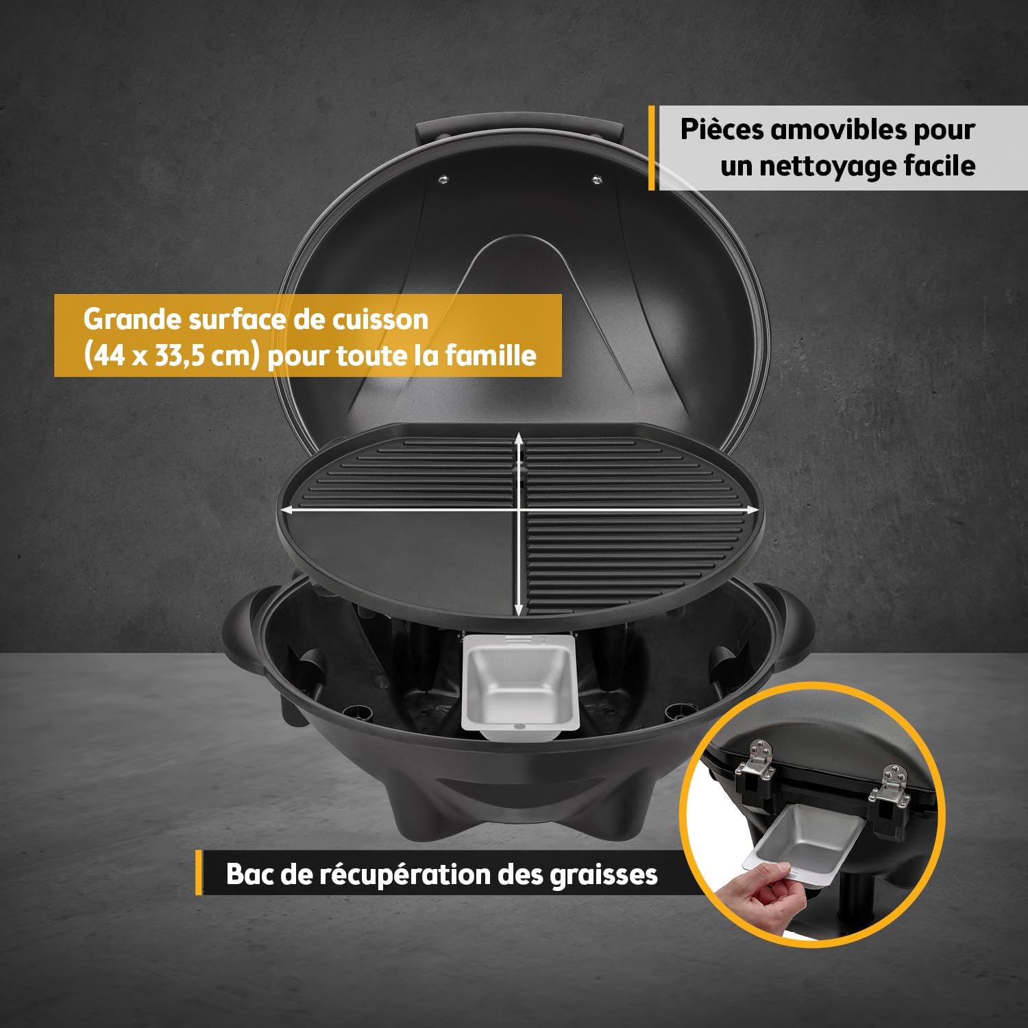 jardinite - Barbecue 2-en-1 pliable 2400W, couvercle, chariot, thermomètre - TZSFA5350-6