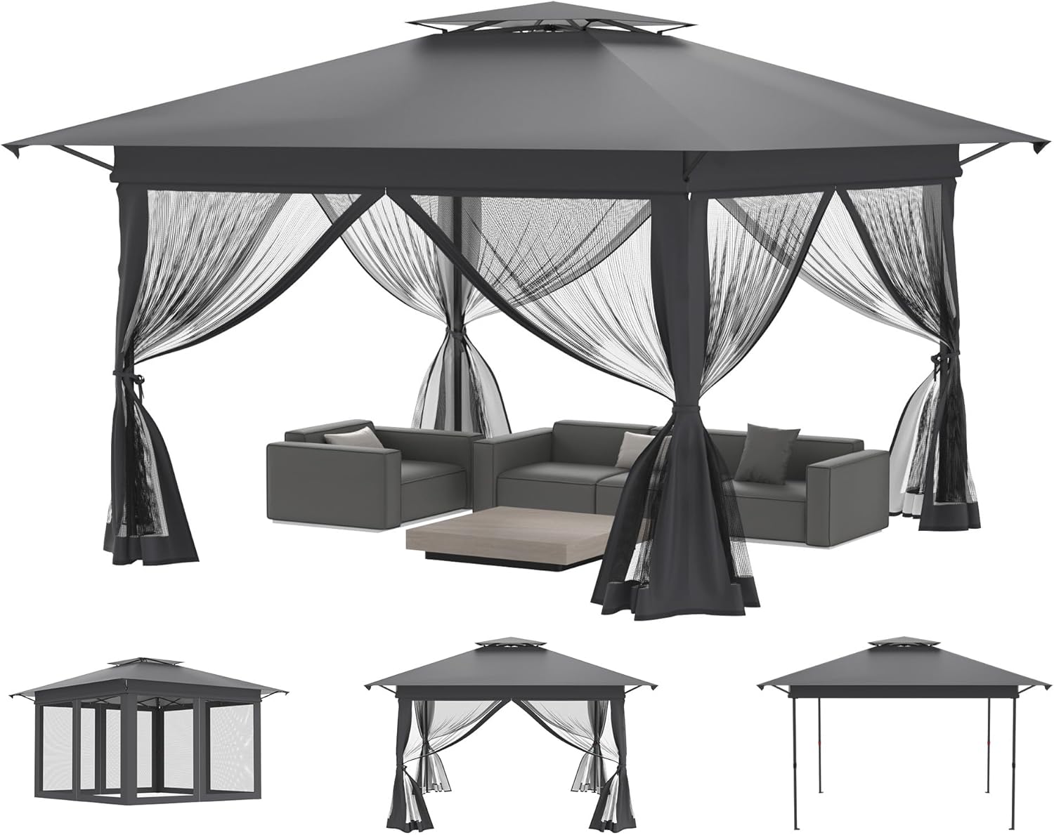 Tonnelle de jardin - Pop Up 4x4m - imperméable, UV, moustiquaires, hauteur réglable