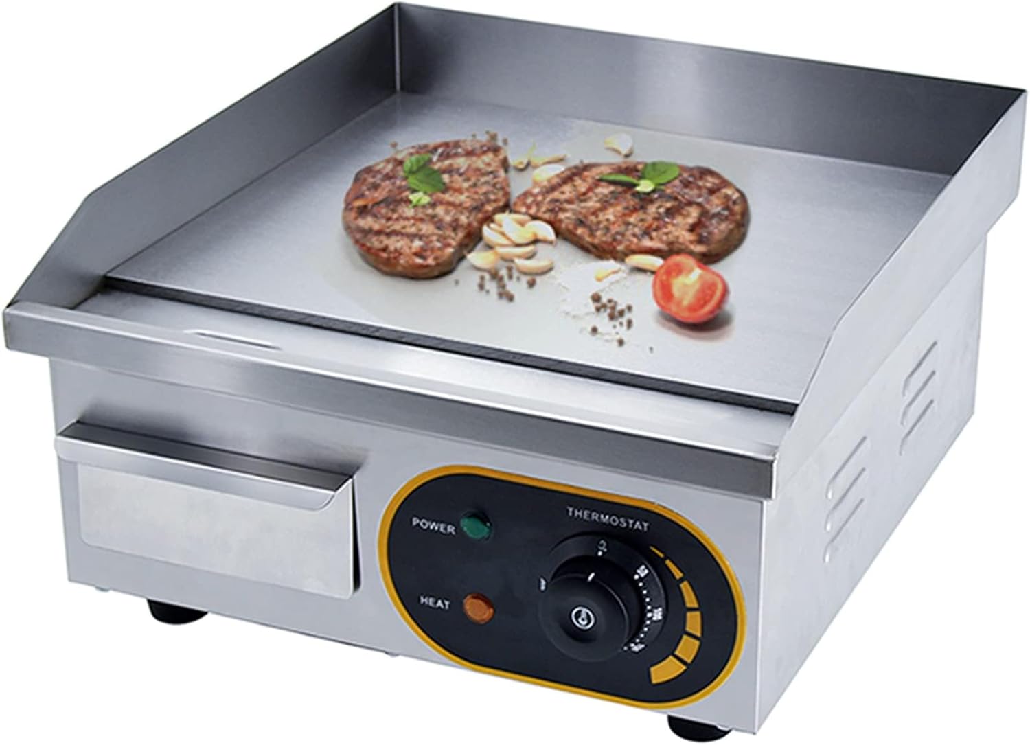 Plancha professionnelle électrique - plaque inox lisse - 36x38x20 cm - protection gril