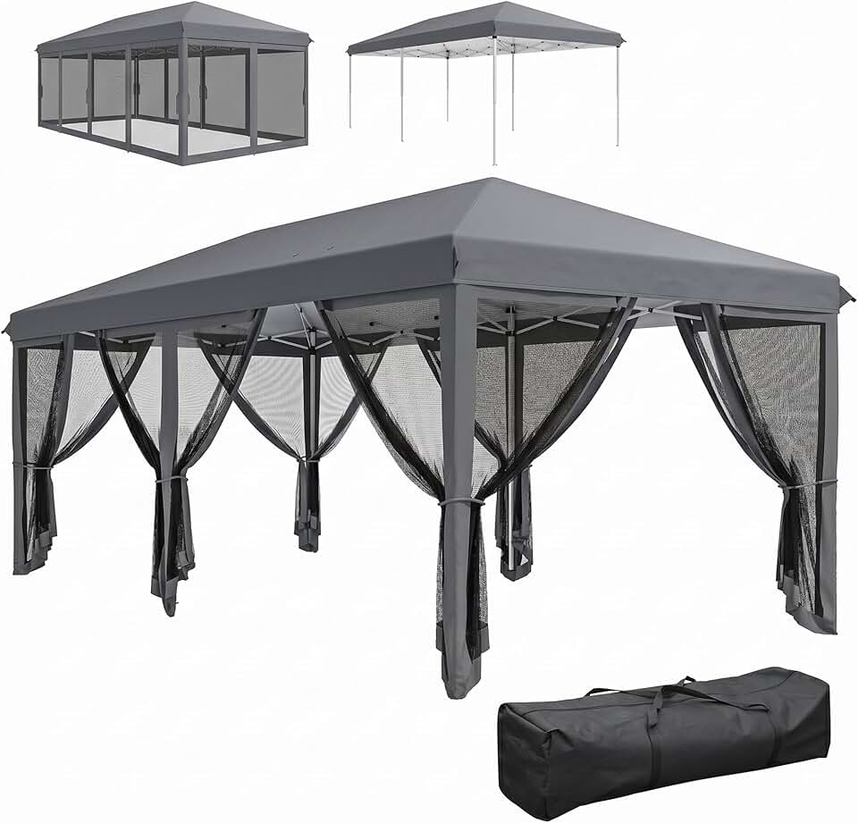 jardinite - Barnum pliant Pop-up - 6x3 m - anti-UV, moustiquaires, sac