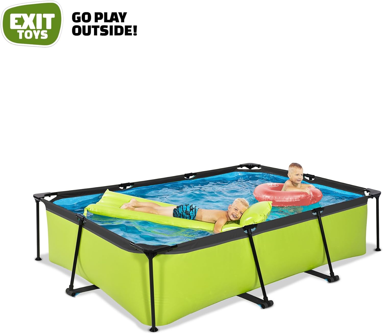 jardinite Piscine Lime - 300x200x65cm - Piscine Hors Sol Rectangulaire avec Pompe Filtrante à Cartouche - Entrée Basse - Idéal pour Les Jeunes Enfants - Cadre Stable - Design Unique - Vert