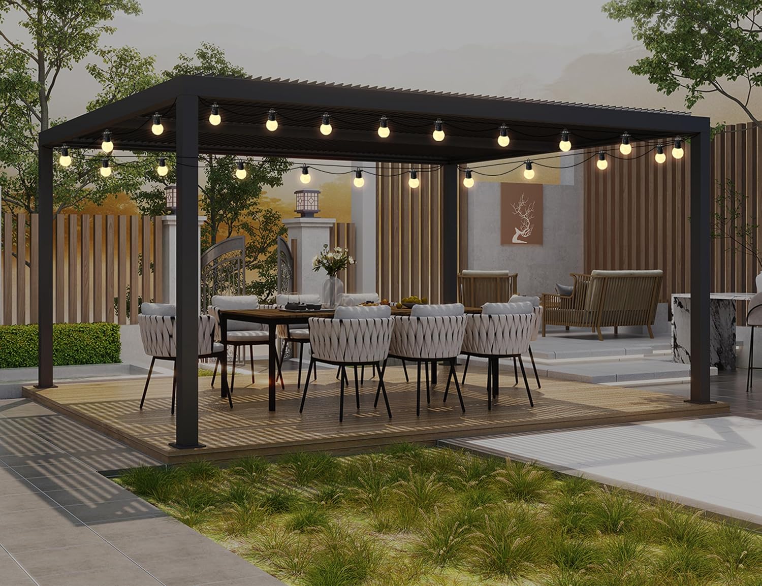 jardinite - Pergola bioclimatique - 4,8x3,68m - lames orientables, éclairage, aluminium, 17,66m²