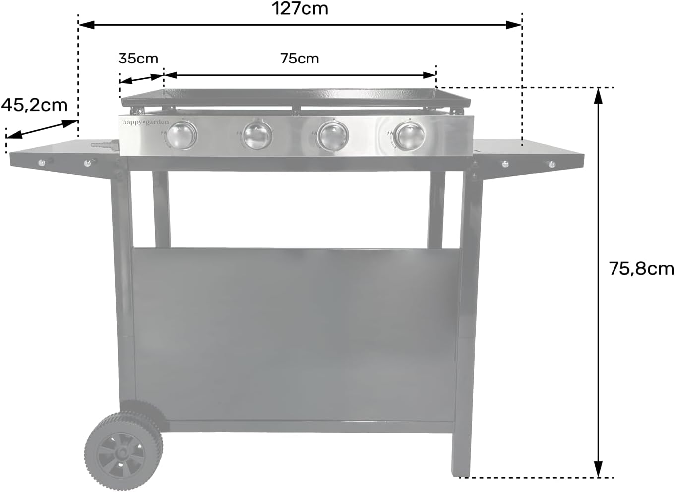 jardinite - Plancha Mérida 4 brûleurs avec chariot - gaz - 78x41 cm