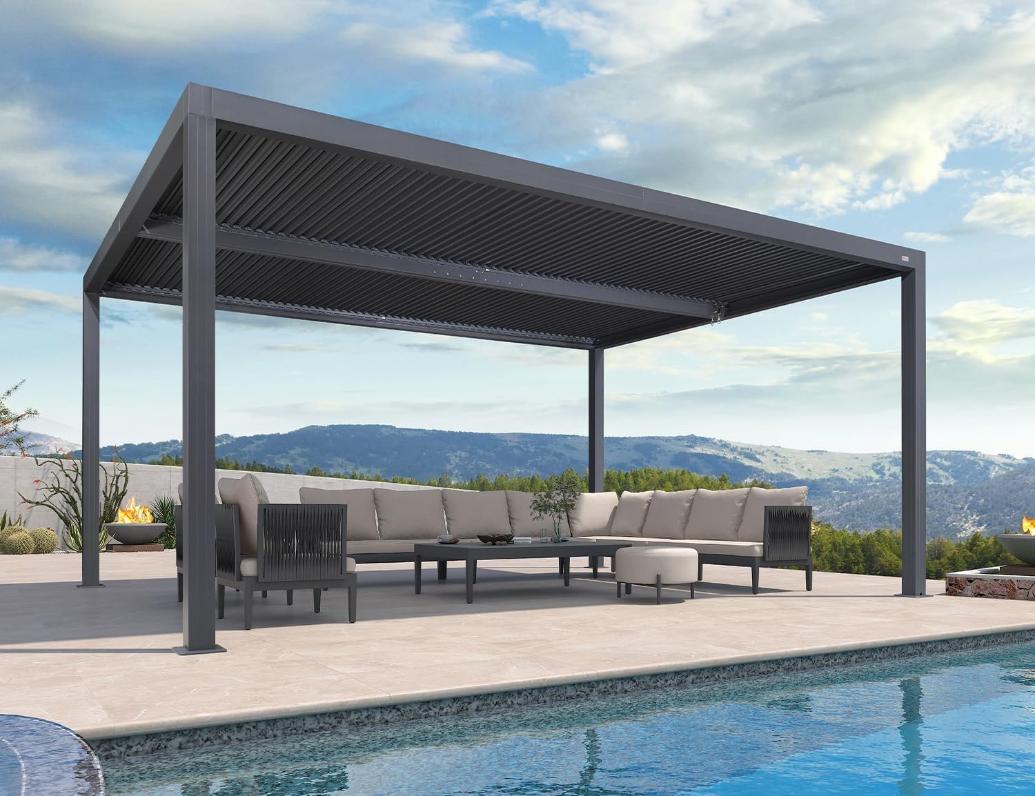 jardinite - Pergola bioclimatique série aluminium - 4,8x3,68m - lames orientables, surface 17,66m²