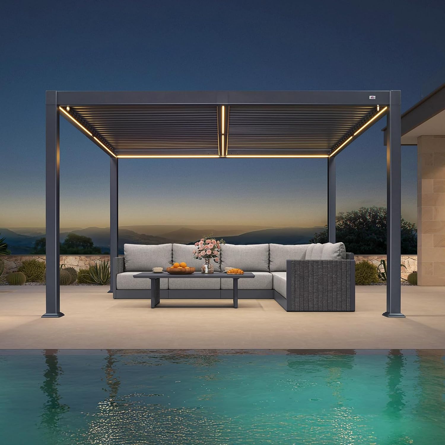 jardinite - Pergola bioclimatique - 3 x 3,65 m - aluminium, lames orientables, LED, imperméable