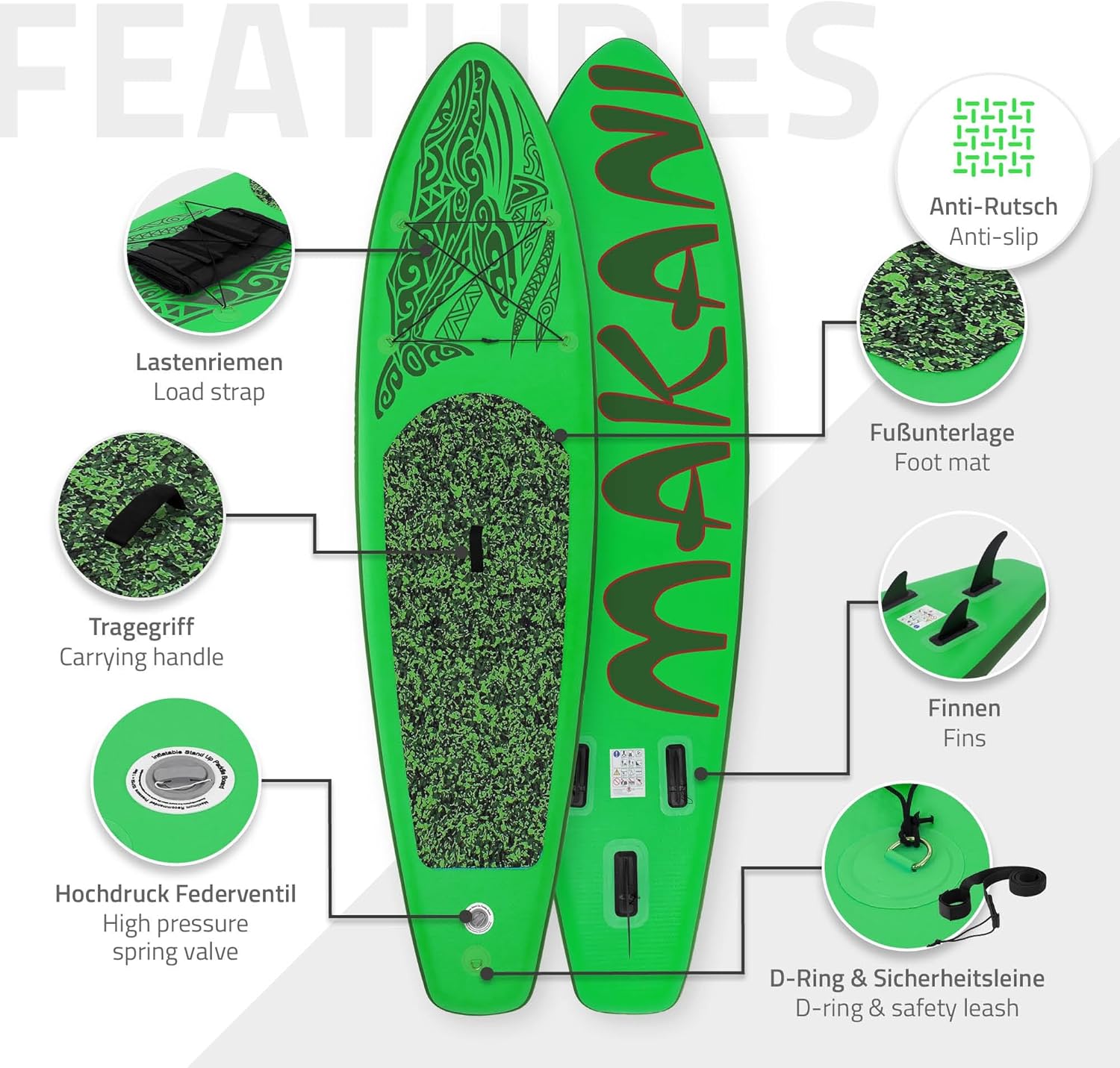 jardinite - planche stand up paddle - 305/308/320/380 cm - PVC, jusqu'à 150 kg, 10/15 cm d'épaisseur