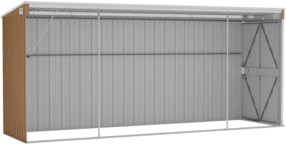 Abri de jardin mural en acier galvanisé, brun, 118x382x178 cm, robuste, 47.9KG