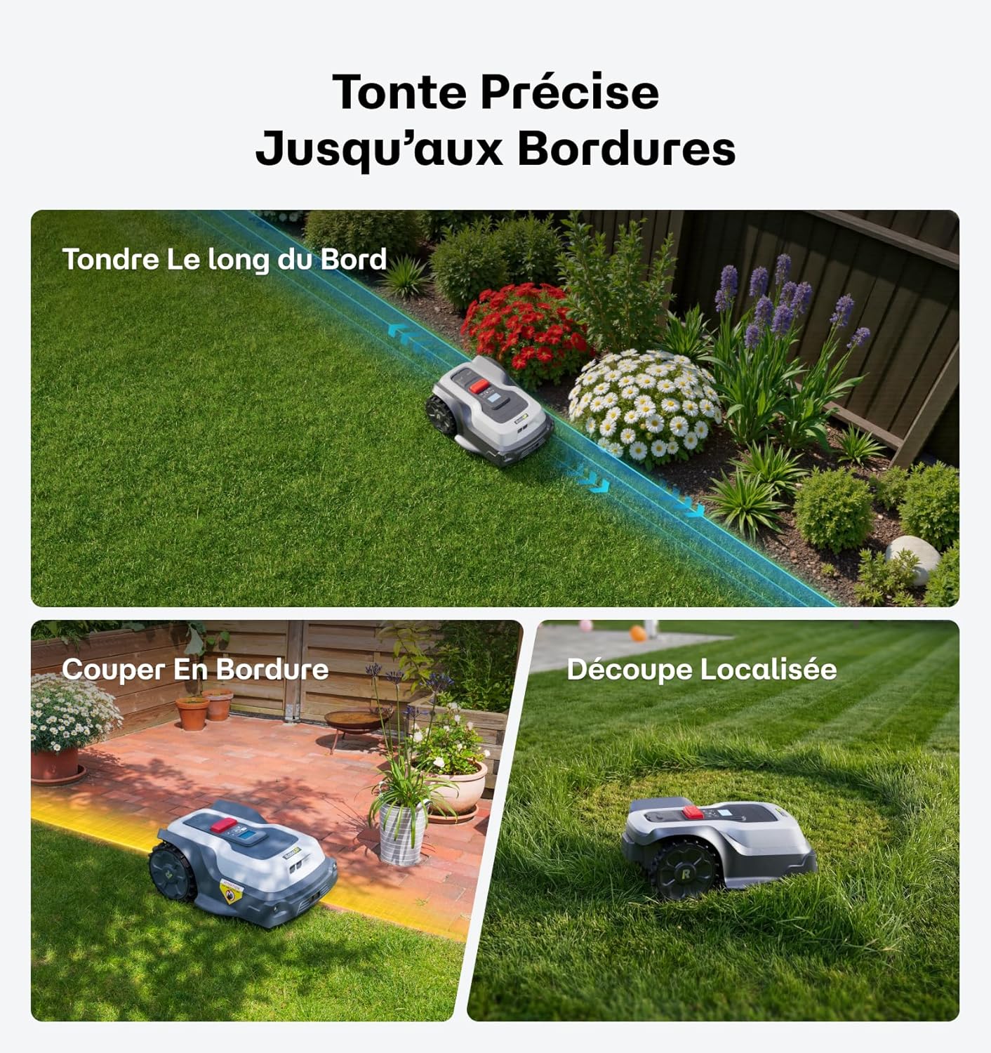 Robot tondeuse sans fil - 1500㎡ - tonte personnalisée, pente 24°, bordures précises, T1200Pro