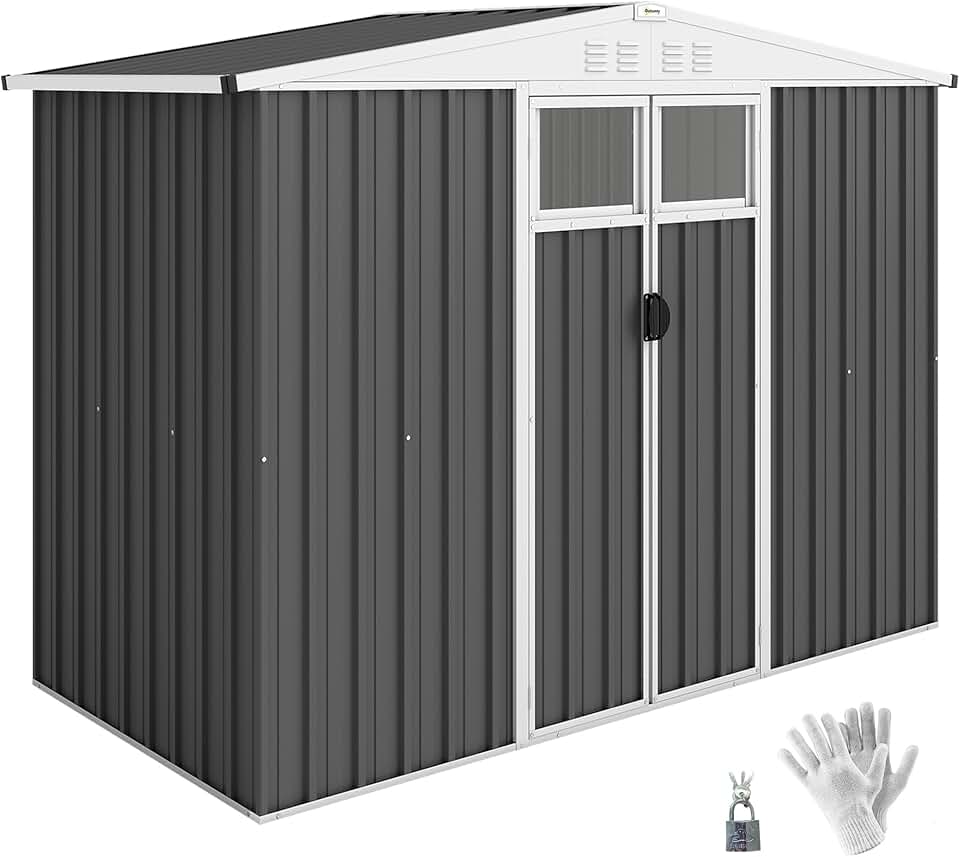 jardinite Abri de Jardin en métal 2,7 m² cabane de Jardin 246 x 117 x 180 cm cabanon Rangement Outils avec fenêtre, 4 évents et Porte verrouillable, cabanon Jardin extérieur en Acier galvanisé, Gris