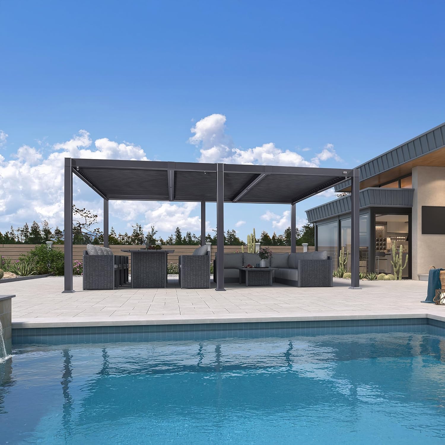 jardinite - Pergola bioclimatique - 3,5x5,5m - alu, lames LED, étanche