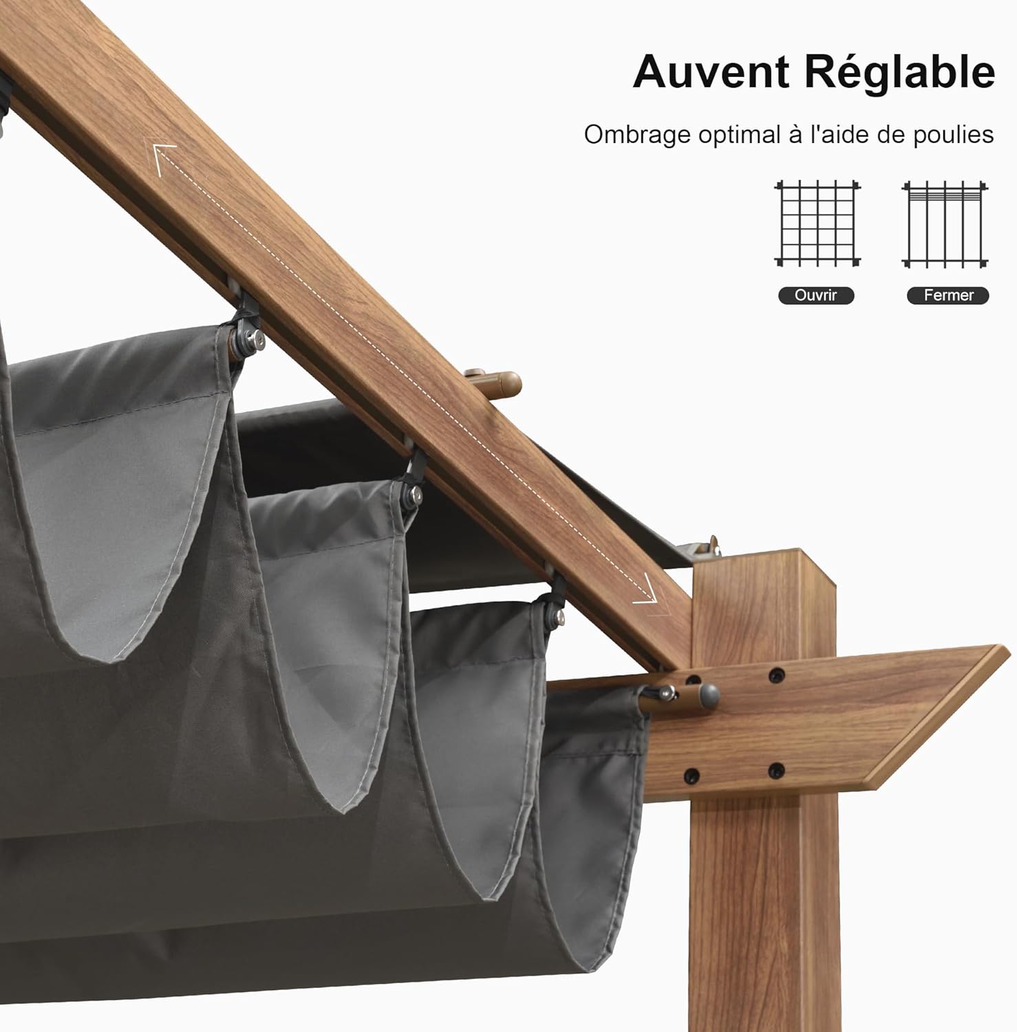 jardinite - Pergola aluminium - 4x3m - éclairage intégré, toit rétractable