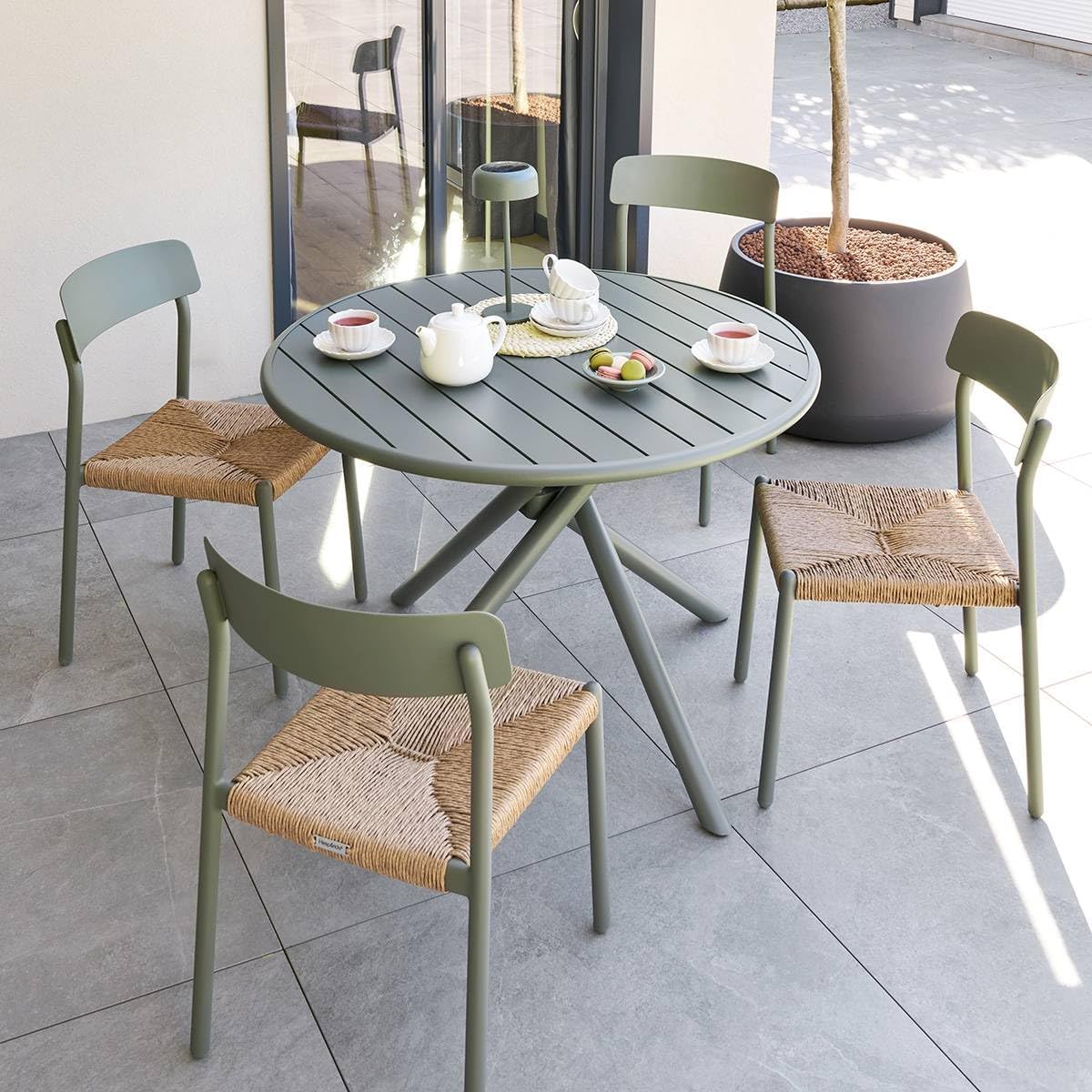 jardinite - Nebullia Table Jardin 4 places 105cm Vert Laurier