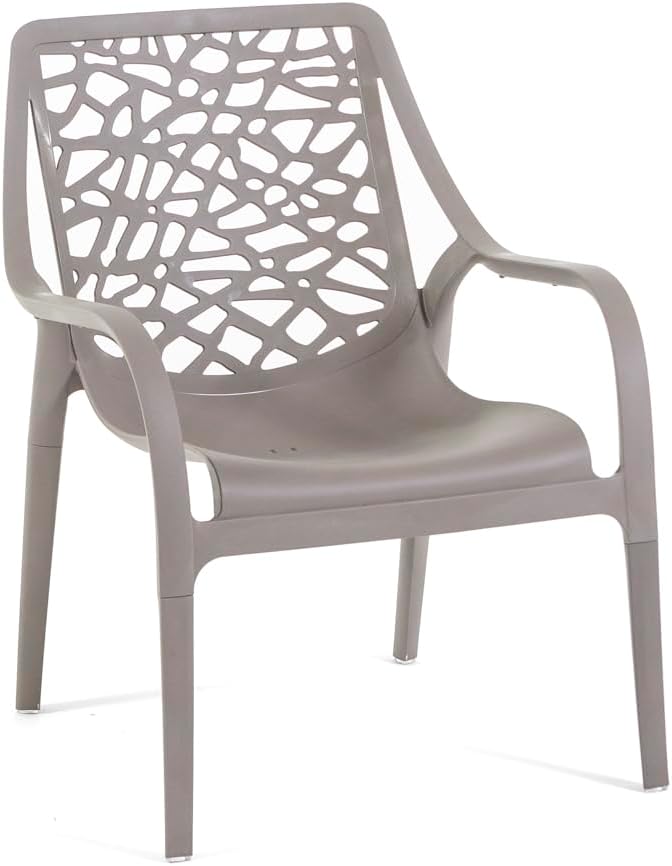 Salon de jardin - Maratea - 4 places - Polypropylène, empilable, imperméable, design moderne, Taupe