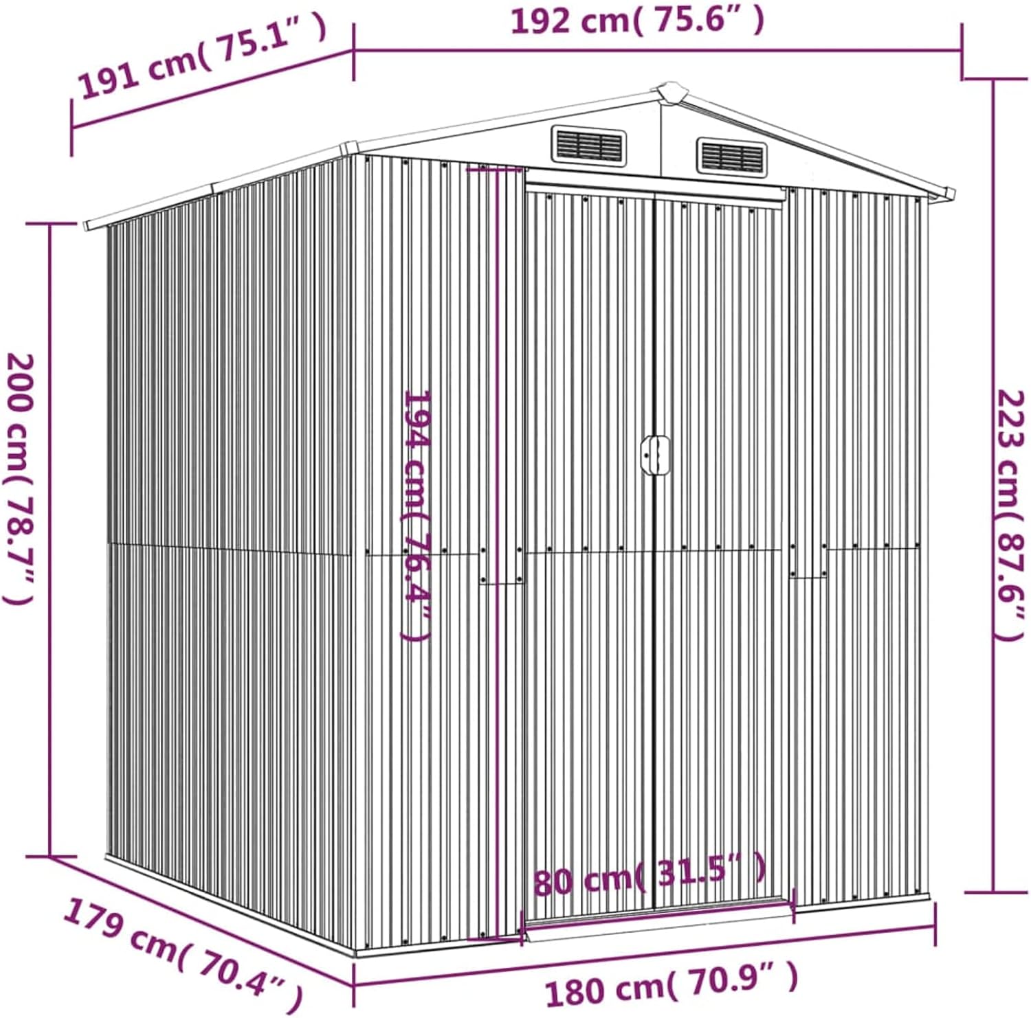 Abri de jardin extérieur en acier galvanisé vert 192 x 191 x 223 cm