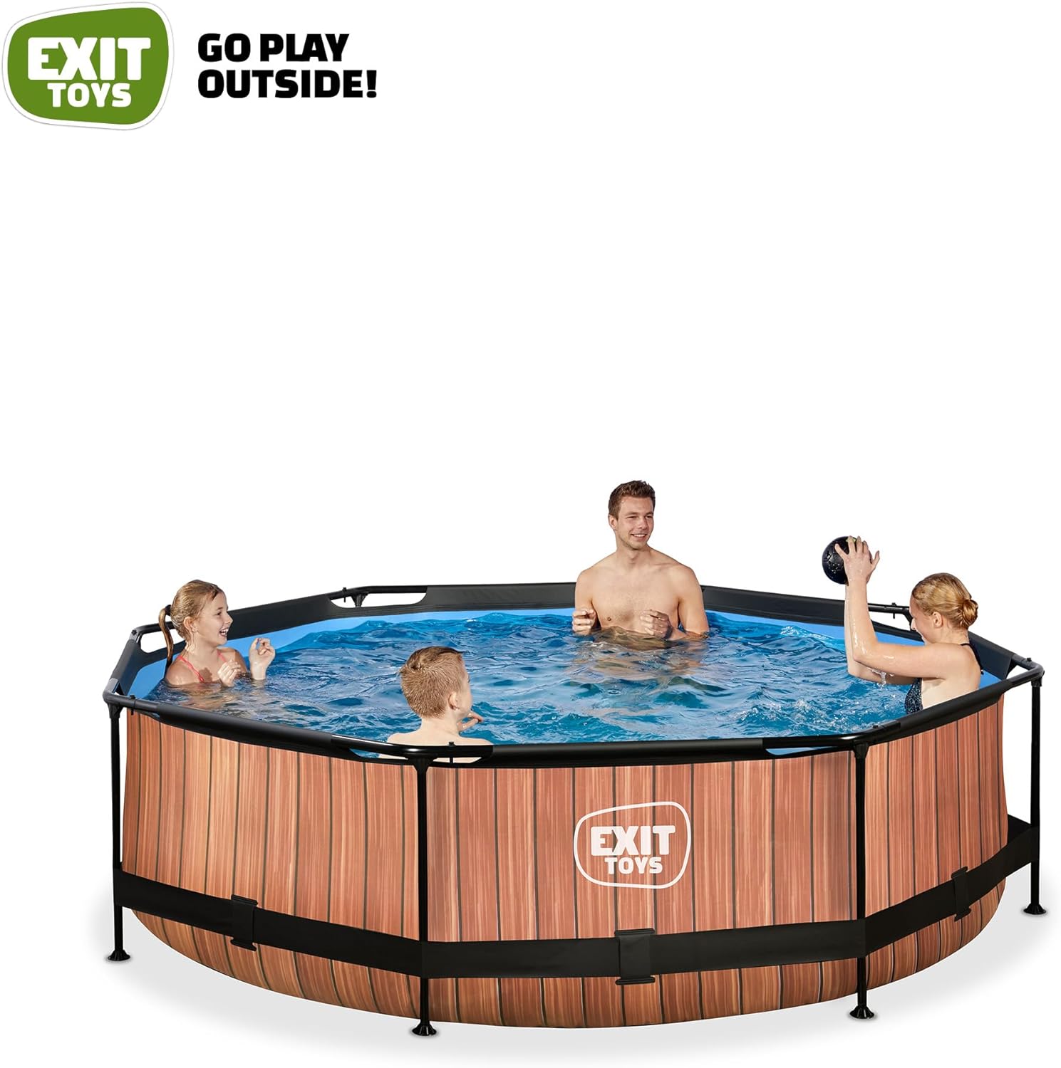 jardinite Piscine Tubulaire Wood - ø300x76cm - Piscine Hors Sol Ronde avec Pompe Filtrante à Cartouche - Entrée Basse - Idéal pour Les Jeunes Enfants - Cadre Stable - Design Unique - Marron