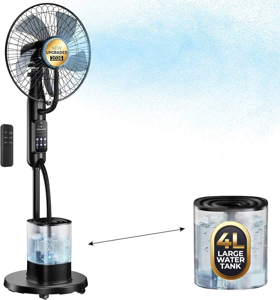jardinite - Ventilateur Brumisateur Amélioré - réservoir 4L, oscillant, 5 vitesses, minuterie, télécommande, 7,5h