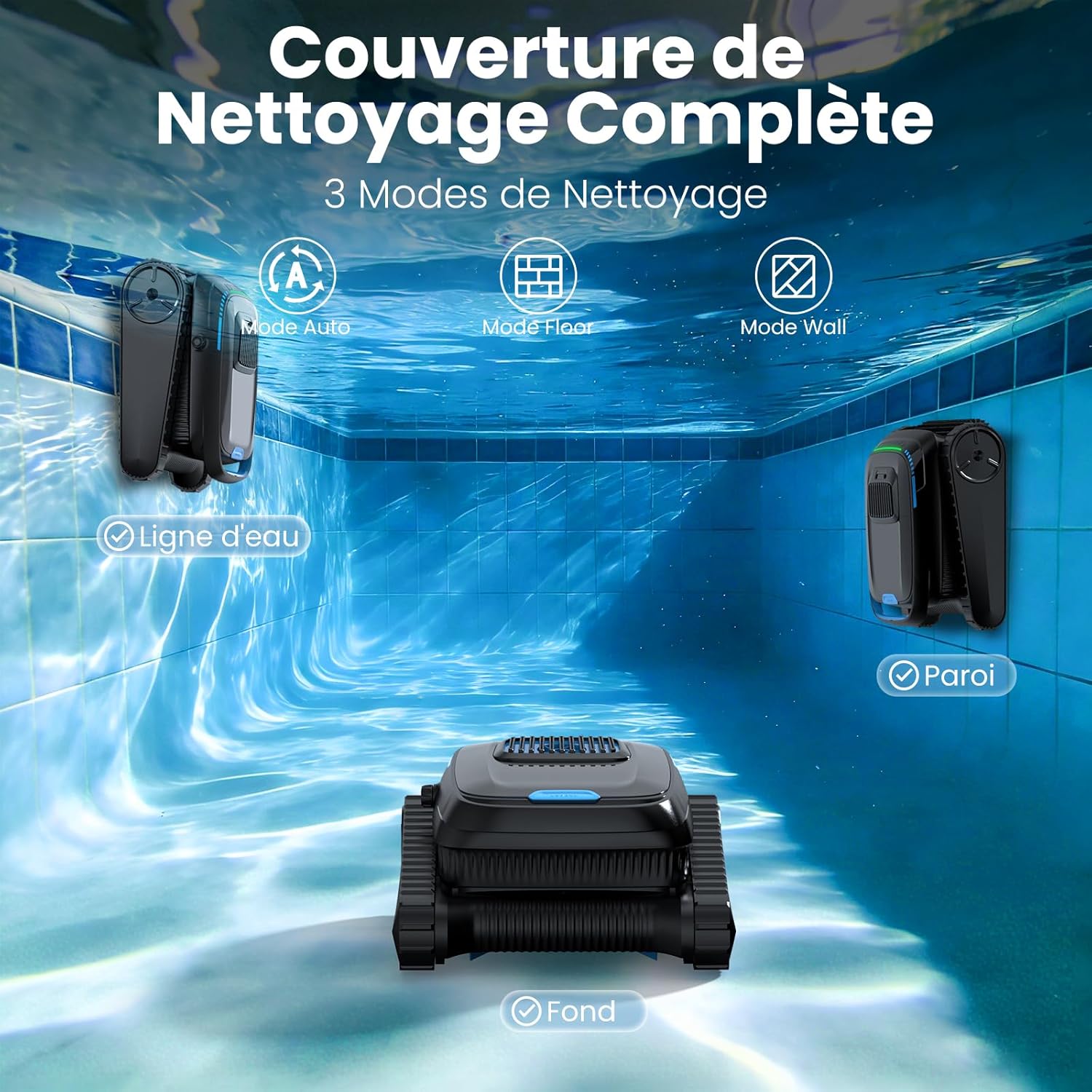 Robot piscine - version 2026 - 170㎡ - sans fil, batterie, 18927 L/H