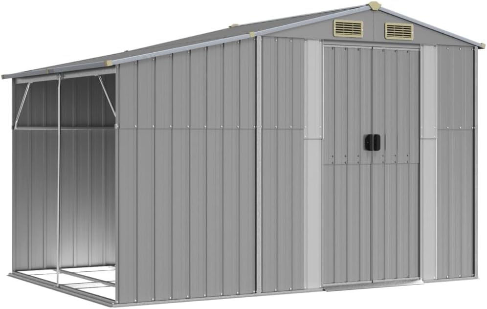 Abri de jardin en acier galvanisé – Durable pour outils et bûches avec toit incliné 277 x 192,5 x 179 cm – Parfait pour le stockage de matériel d'extérieur et de charbon
