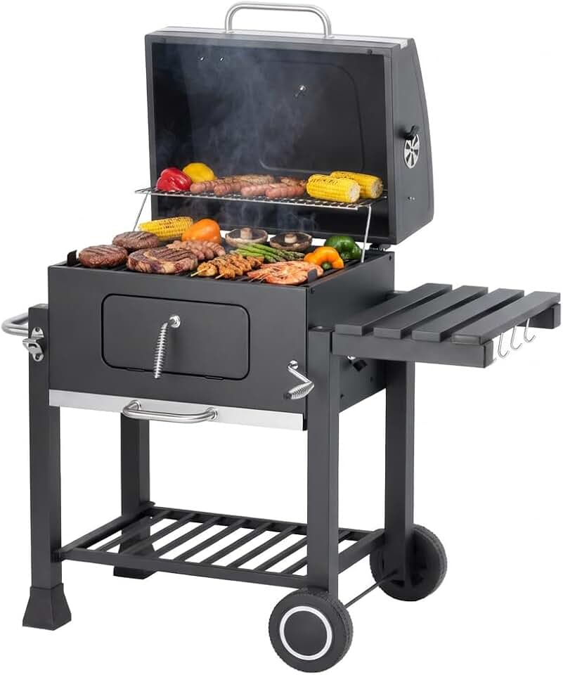 jardinite - Memphis - acier, grille, tablette pliable, roulettes, thermomètre, bac à cendres