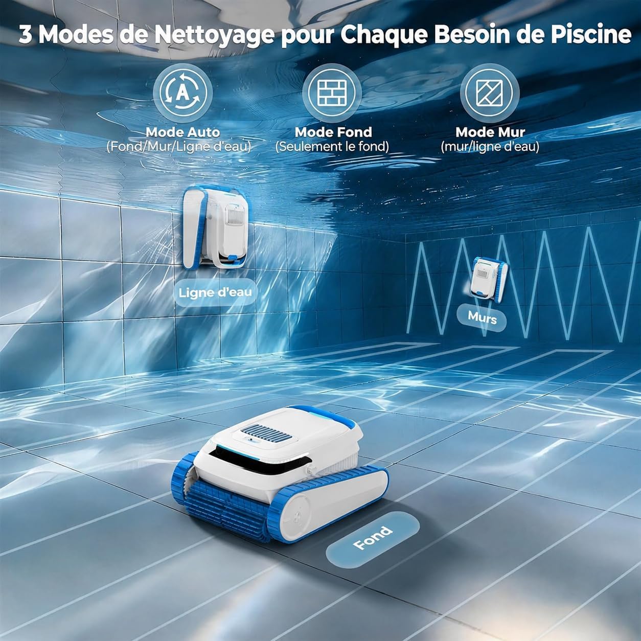 (2026 Mise à Niveau) Robot de Piscine QD40 Sol et Paroi, Nettoyage Ligne d'eau, Navigation Intelligente, Aspirateur Puissant 18927 L/H avec contrôle par App, pour piscines jusqu'à 170㎡
