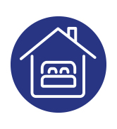 un cercle bleu avec une maison sur le toit.