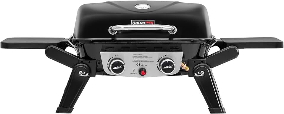 jardinite - Barbecue Gaz 2 brûleurs - 48x37 cm - tables pliables, 5kW